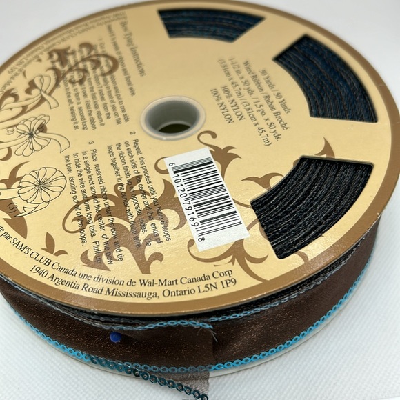 Bundle of 3 Rolls of Wired Ribbon Chocolate Brown/Turquoise/Silver - Picture 11 of 11